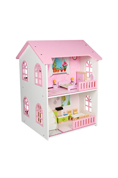 Toybox لعبة بيت الدمى الخشبي للأطفال والبنات مع الأثاث، قابلة للتركيب بنفسك
