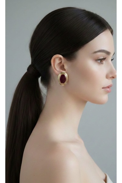 Açıkmeşe Ev Yaşam Ürünleri Vintage Gold Oval Siyah Taşlı Küpe - Retro Şıklık