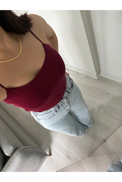 yuzi Kadın Basic Askılı Pamuklu Likralı İç Göstermeyen Body
