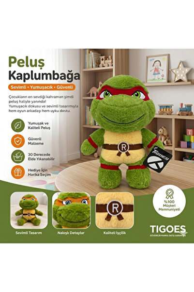 TIGOES Raphael Ninja Kaplumbağa 25 cm Oyuncak Peluş Kırmızı Bandanalı Yumuşak...
