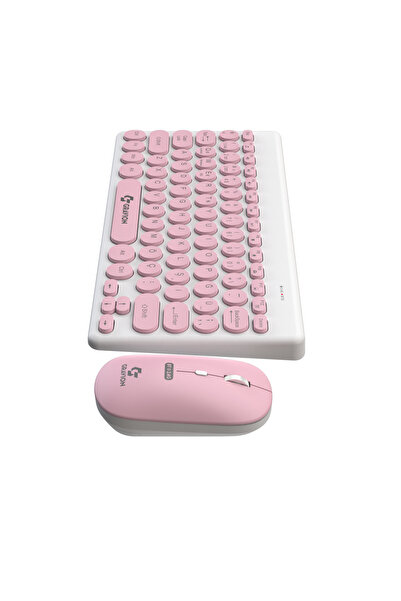 Gravion KM-BT37 Pembe Kablosuz Klavye Mouse Set – Bluetooth + USB Dongle 2.4G, Türkçe Q, Çoklu Cihaz