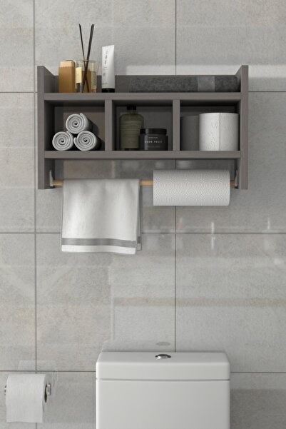 PROMODÜL Tuvalet Üstü Raf – Gri - Şık Banyo Organizeri, 3 Katlı Kolay Montajl...