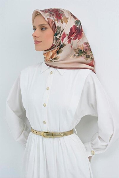 Armine Sura Pure Silk Scarf 9520 - 06 Cream Burgundy Floral Pattern