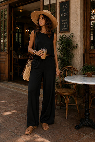 get crazy collection Set din două piese bluză cu aspect de in și pantaloni cu...
