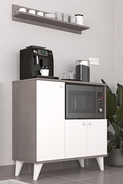 PROMODÜL Çok Amaçlı Mutfak Dolabı - Mikrodalga Raflı Beyaz Gri Renkli Modern ...