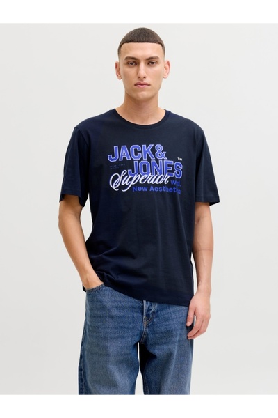 Jack & Jones Tricou cu guler rotund pentru bărbați, croială standard, bleumar...