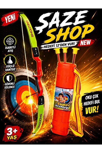 SAZE Çocuk Oyuncak Ok Yay Seti Vantuzlu Ok Atma Oyuncağı Okçuluk Seti 3+ Yaş