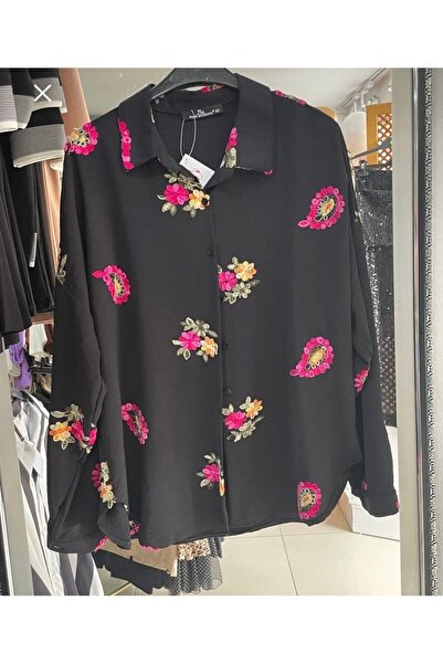 Yaren Moda Kadın nakışlı gömlek(düşük kol ayrobin kumaş)