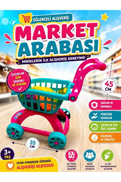 SAZE Oyuncak Market Arabası Meyve Sebze Setli Çocuk Alışveriş Arabası Eğitici...