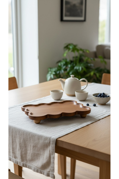 zezedesing Akasya Ahşap Top Ayaklı Sunum Tabağı 27x16x5CM - Doğal Yükseltici ...