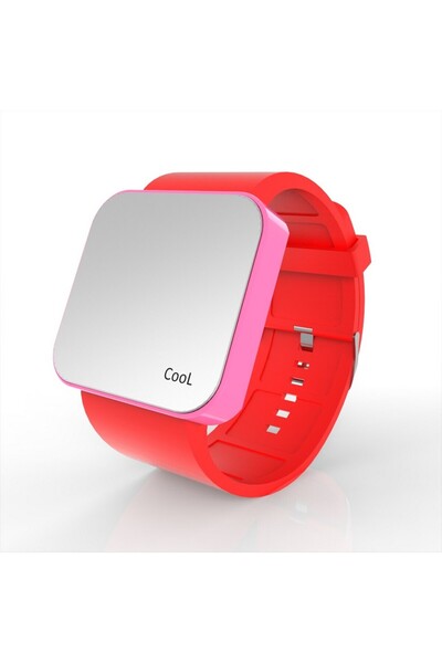 Cool Watch Saat - Pembe Led Kasa - Kırmızı Kayış Unisex