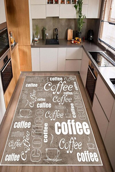 Pelura Halı Coffee Yazılı Kaymaz Yıkanabilir Dijital Baskılı Mutfak Halısı Yo...