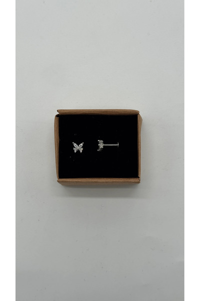 TAKIŞINA Cerrahi Çelik Silver Kelebek Taşlı Kıkırdak Piercing - Silver