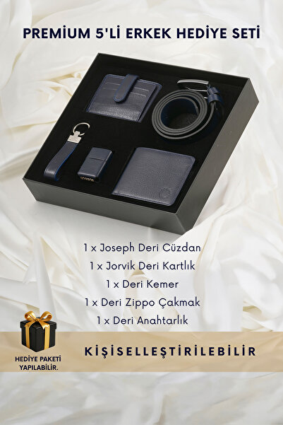 CüzCan Hakiki Deri Cüzdan, Kemer, Kartlık, Anahtarlık ve Çakmak Seti - Joseph...