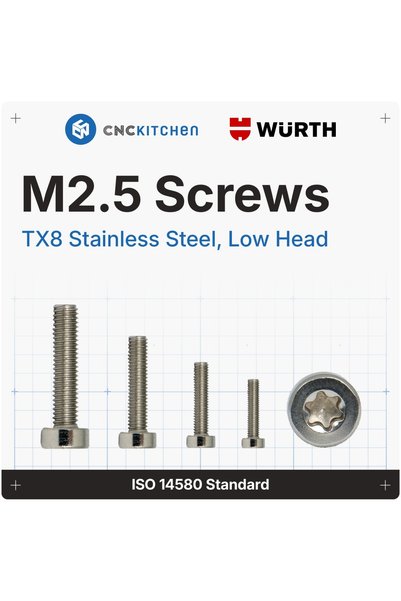 CNC Kitchen Surub M2.5x25 mm, TX8, otel inoxidabil AISI 304, cap redus - 25 b...