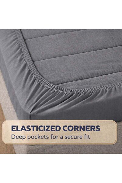 Generic Super King Size Fitted Bedsheet – 200×200×25 CM Deep Pocket Comfort Bed Sheet with Pillow Case, Soft Breathable Fabric, Elastic All Around, Wrinkle Free ( grey)
