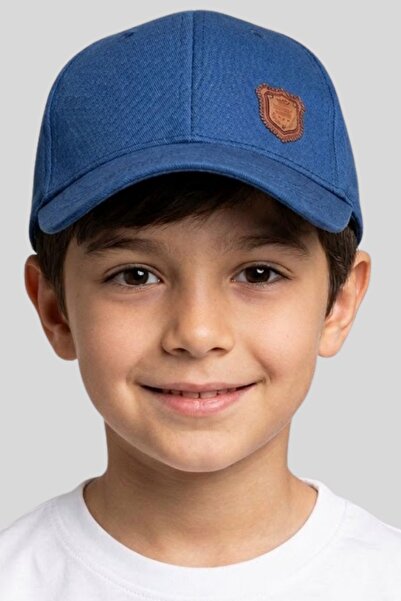 ww waka waka kids store Boy's Beige Leather Emblem Cotton Cap Hat