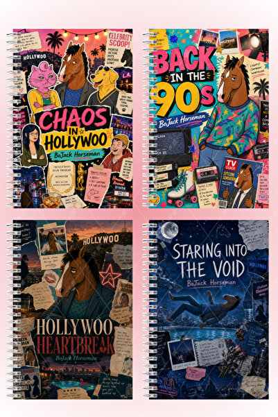 Mimu Art Studio BoJack Horseman Temalı A5 Spiralli 4lü Not Defteri Seti Kalın...
