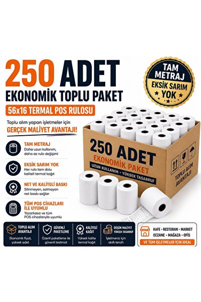 happysezon 56x16 Pos Rulosu 250 Adet - Birinci Kalite Termal Kağıt- Tam Metra...