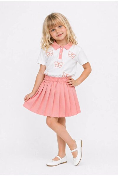 kr kids Girl's Butterfly Patterned Polo Collar Set – Stylish Summer Combinati...
