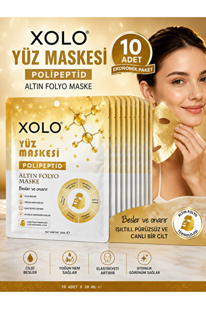 xolo 10 Adet Polipeptid Yüz Maskesi Altın Folyo Nemlendirici Işıltı Veren Mas...