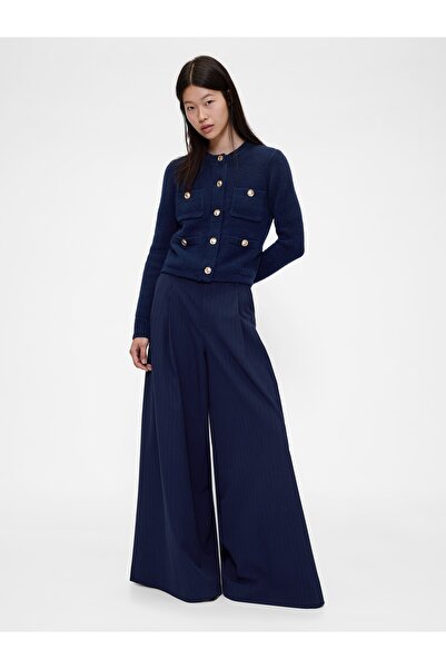 GAP Kadın Koyu Mavi GapStudio Mid Rise Pileli Baggy Pantolon