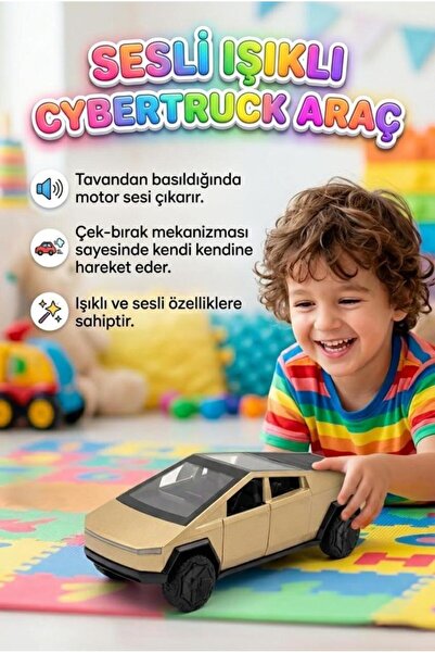 Tıfıl Toys Sesli Ve Işıklı Cybertruck Oyuncak Araç - Çek Bırak Metalik Gri Ko...