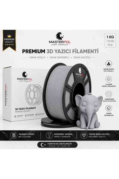 MASTERPOL Premium Pla Filament Gri 1 KG 1.75 MM 3D YAZICILAR İÇİN ( FLEMENT F...