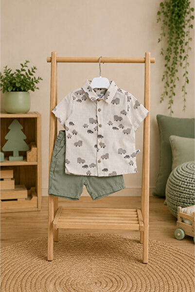 Minelia Kids Baby Boy 100% Cotton Linen Car Printed Shirt and Jean Shorts Set...