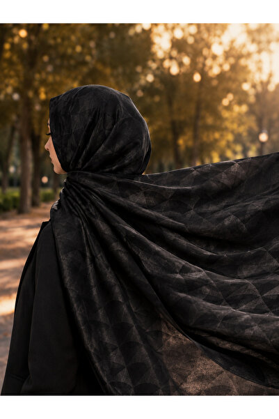 Êtoile Madame Polo Siyah Renk Lara Kazayağı Desenli Pamuklu Soft Jakar Şal Sa...