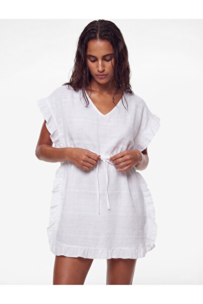 Koton Cotton Tie Detail V-Neck Ruffle Poncho Beach Dress