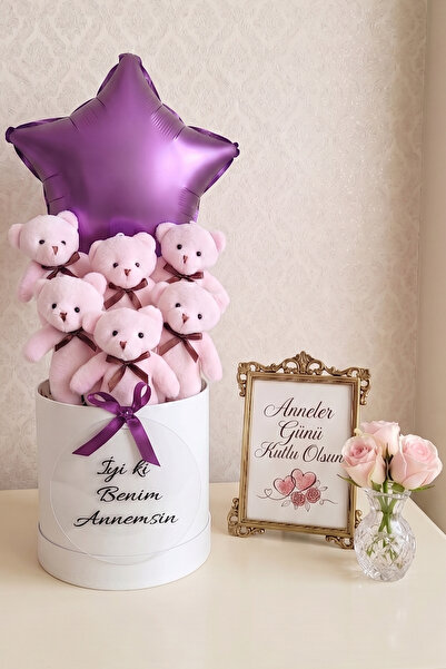 Livra Gift " İyi Ki Benim Annemsin" Yazılı Yıldız Balonlu Pembe Ayıcık Buketi...