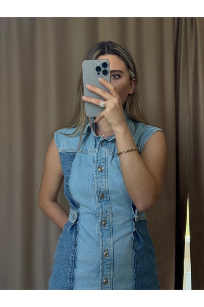 AlisBoutique Çift Renk Denim ELBISE