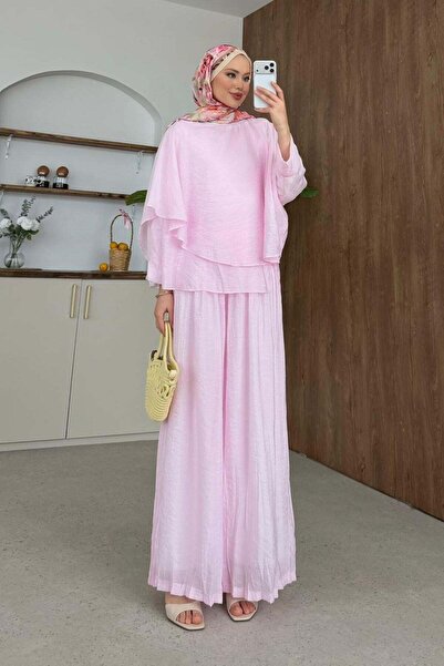 Hazamoda Beste Pantolonlu Takım Pembe