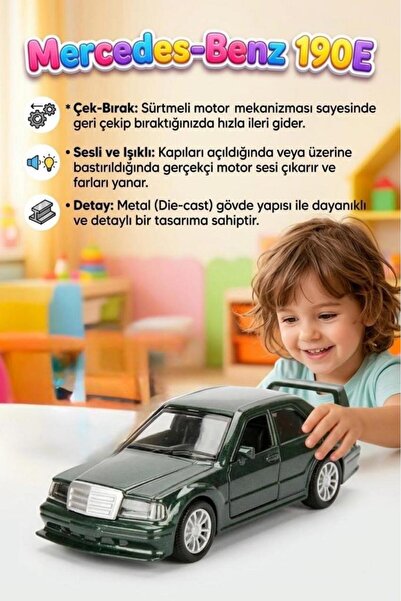 Tıfıl Toys Mercedes-Benz 190E! Işıklı Sesli Metal 1:36 Çek-Bırak Mekanizmalı ...