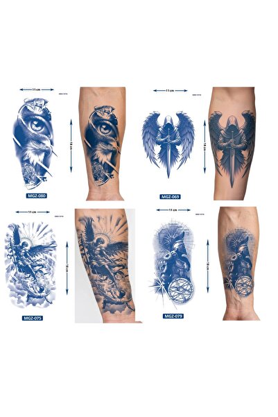 Airbrush Tattoo Yarı Kalıcı 4 Adet Birden Geçici Dövme 18x11 cm Aylık Kalıcı ...