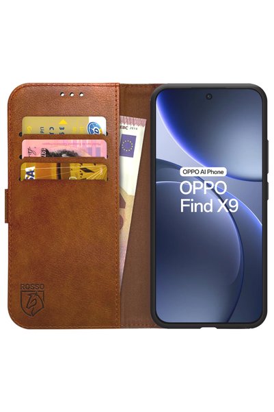 ROSSO Θήκη-Πορτοφόλι από Δερματίνη PU για Oppo Find X9 – Καφέ