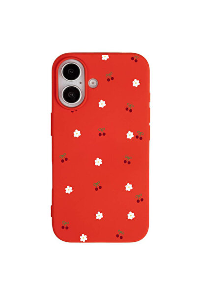 Casen iPhone 17 Kırmızı Lansman Renkli Silikon Kiraz ve Çiçek Desenli Kamera ...
