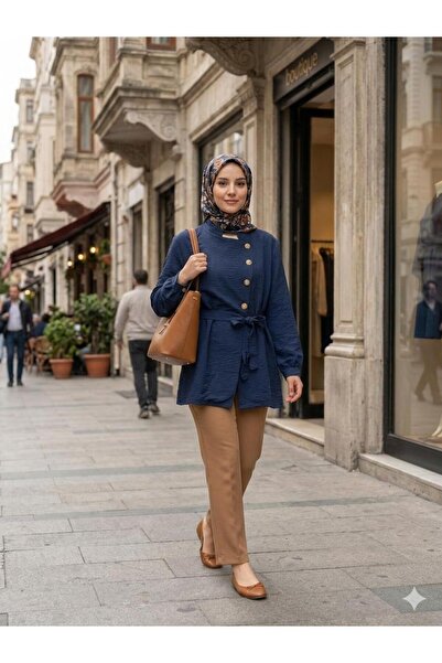 ÇALIŞKAN MODA Wide Sleeves Tencel Tunic with Gold Buttons and Belt [Wide Fit,...