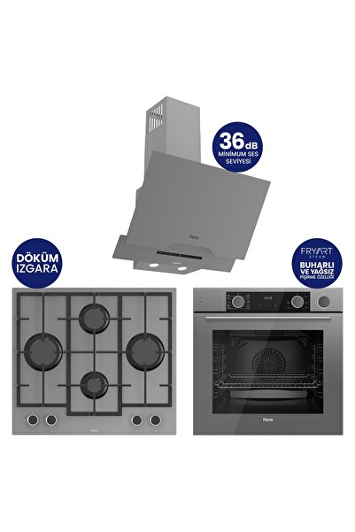 Ferre Steamart & Fryart Chef Edition Gri 3'lü Ankastre Set XE64CPR-LN388-D065SA