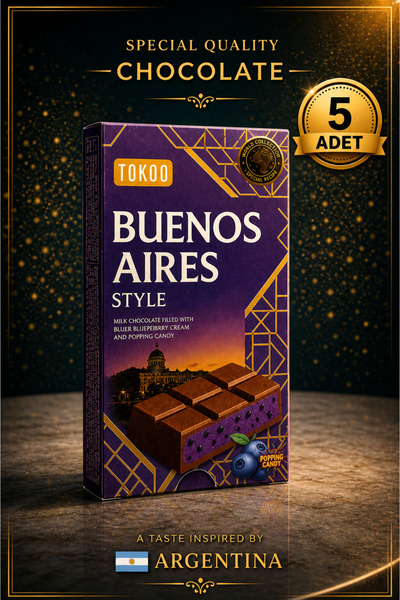 Tokoo Buenos Aires: 75g*5 ad. Yaban mersinli krema ve patlayan şeker dolgulu sütlü çikolata