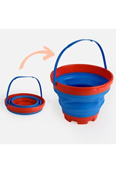 SHOPIENS Foldable Beach Bucket Blue Red Ø20 x 10-16 cm