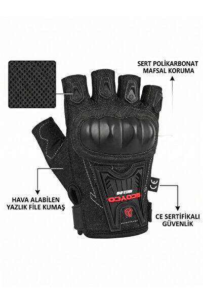 EKİPMANHANE MC12D KISA KESİK PARMAK PARMAKSIZ CE SERTİFİKALI KORUMALI MOTOSİK...