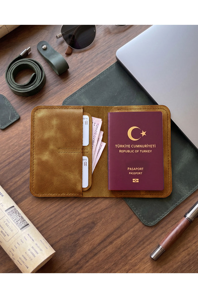 BUO Leather Hakiki Deri Pasaport Kılıfı, Bifold Tasarım Seyahat Cüzdanı, Unis...