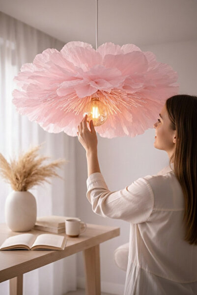Bubihome Lumi Bloom Pudra Italyan Krapon Kağıdı El Yapımı Çiçek Avize,Salon &...