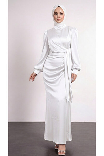PERADO Side Tie Pleated Detailed Satin Dress Evening Gown