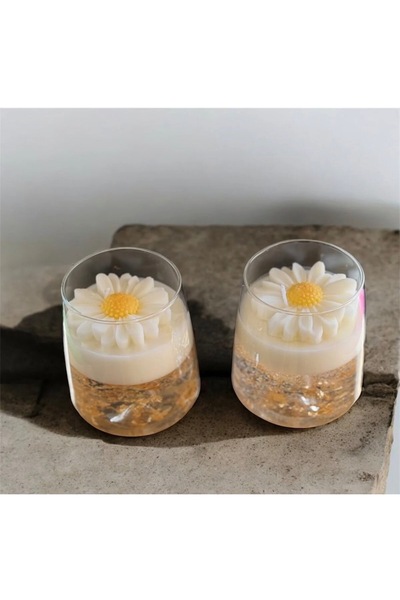 Lumera Candle 2’li cam bardakta jel altın tozu ve papatya el yapımı kokulu de...