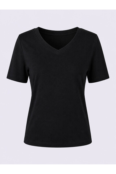trender V-Neck Black Women's T-Shirt 1066