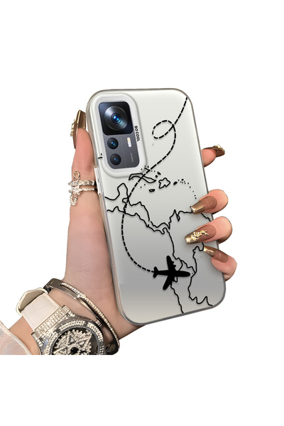 CHICASELUX Mi 12T/12T Pro Compatible Travel-Themed Map Airplane Printed Shock...