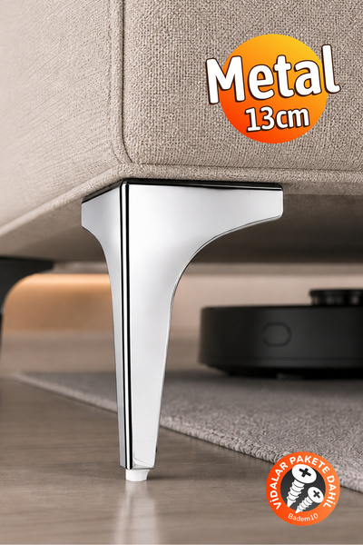 Badem10 ERK Eren 13 cm Krom Gümüş Metal Mobilya Köşe Ayağı Dayanıklı Modern T...